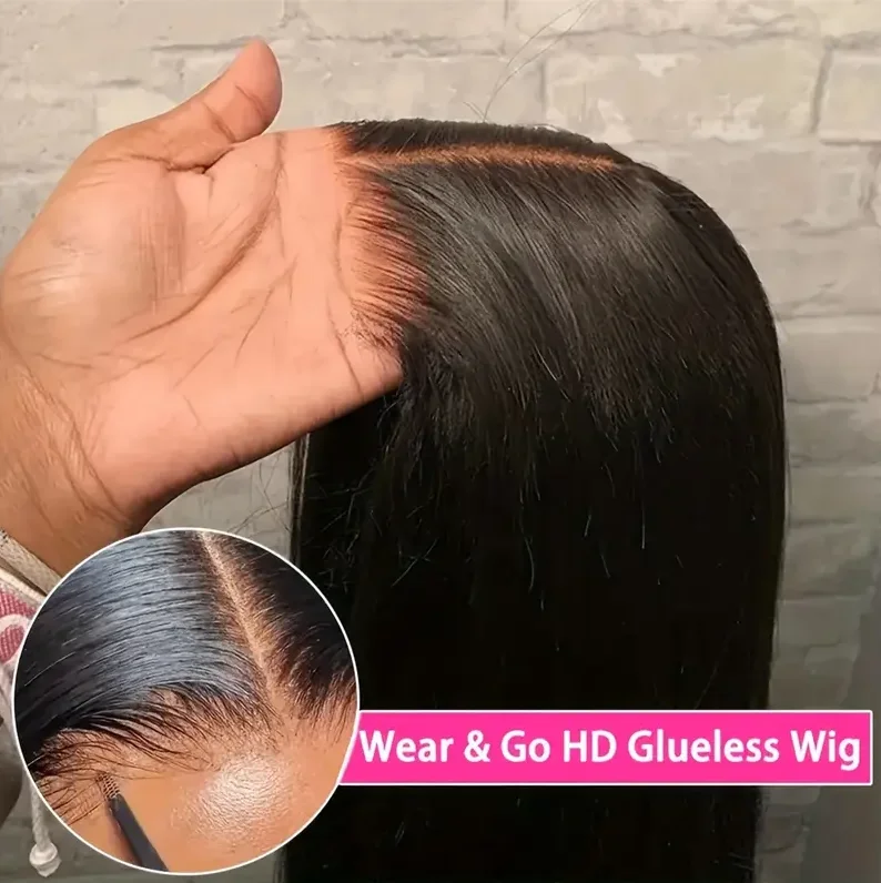 شعر مستعار بدانتيل أمامي عالي الدقة بدون صمغ شعر بشري 13x4 إغلاق مسبق القطع ومسبق القطع 200% كثافة مستقيمة ملابس سوداء طبيعية وشعر مستعار لـ W