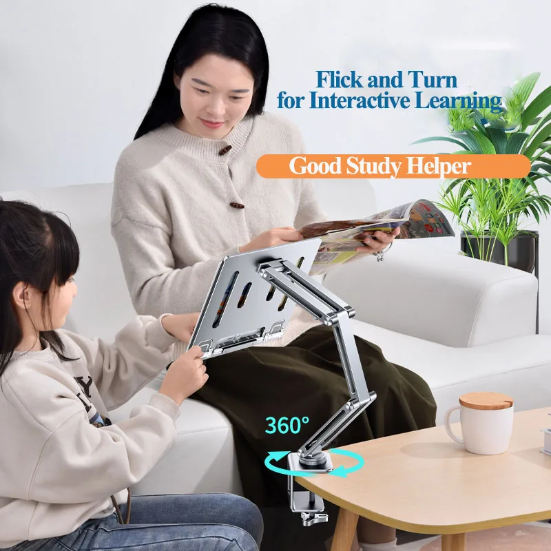 360 Rotatable Laptop Stand Clamp Tablet Hightening Support Holder Book Bracket Height Adjustable Desktop Bed Lazy Stand