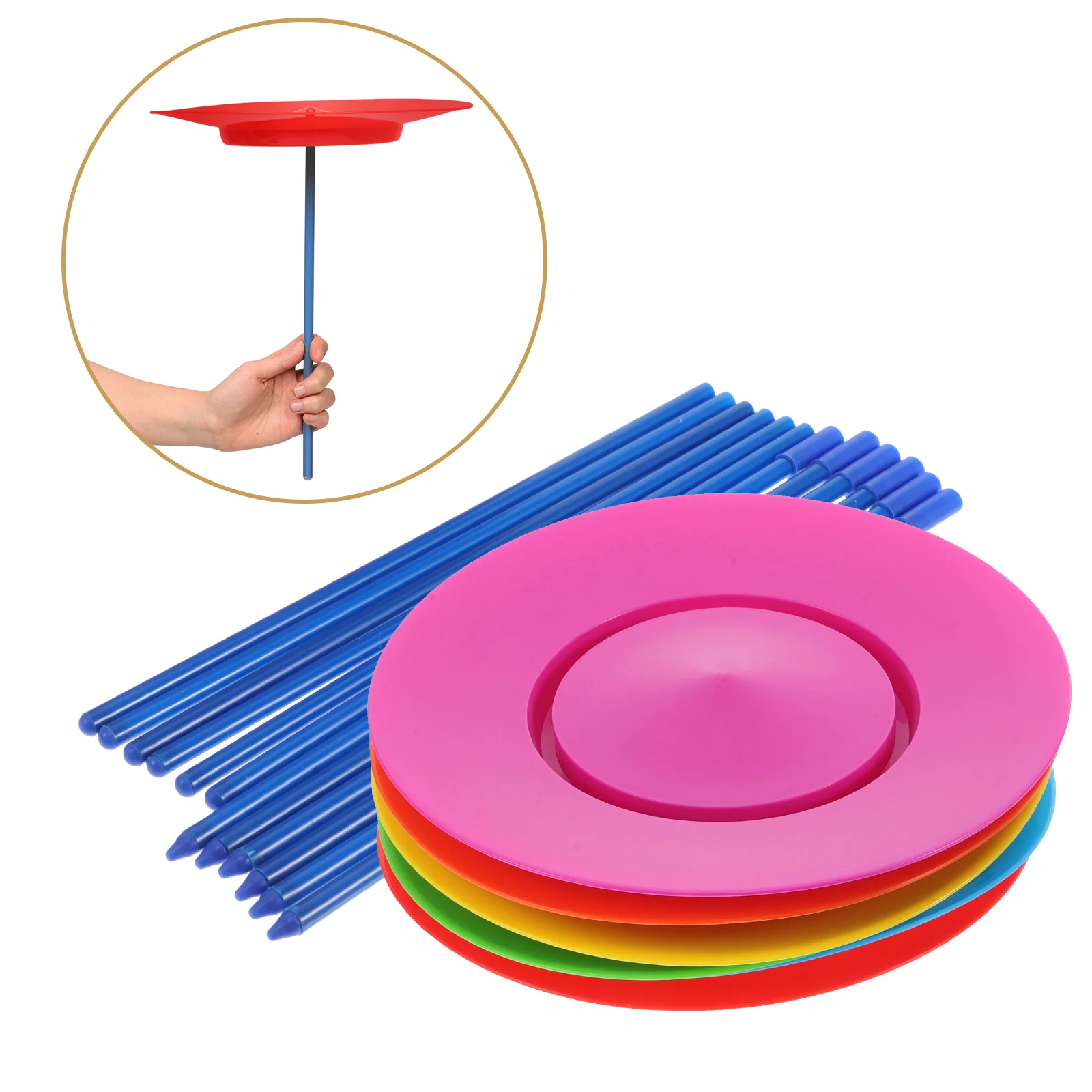 

6pcs Plates With Sticks Circus Performance Juggling Skill Spinning Plate Set For Kids Circus Party Favors Colorful Plastic