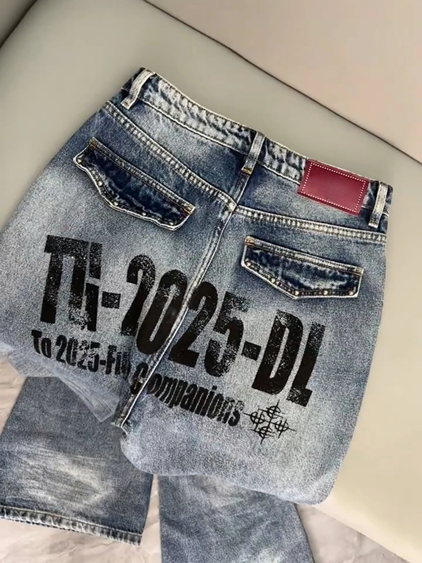 

Cleanfit широкие джинсы с американскими буквами, мужские и женские уличные дизайнерские брюки прямого кроя, повседневные джинсовые джинсы