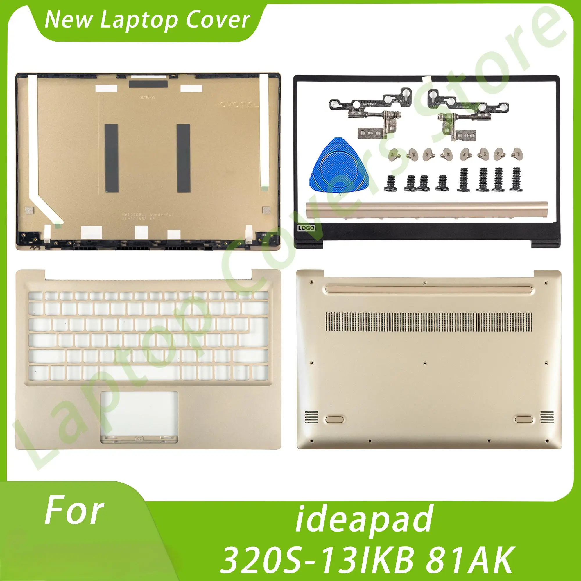 

New LCD Back Cover For Ideapad 320S-13IKB 81AK Front Bezel Palmrest Bottom Hinges Laptop Part Replacement Gold