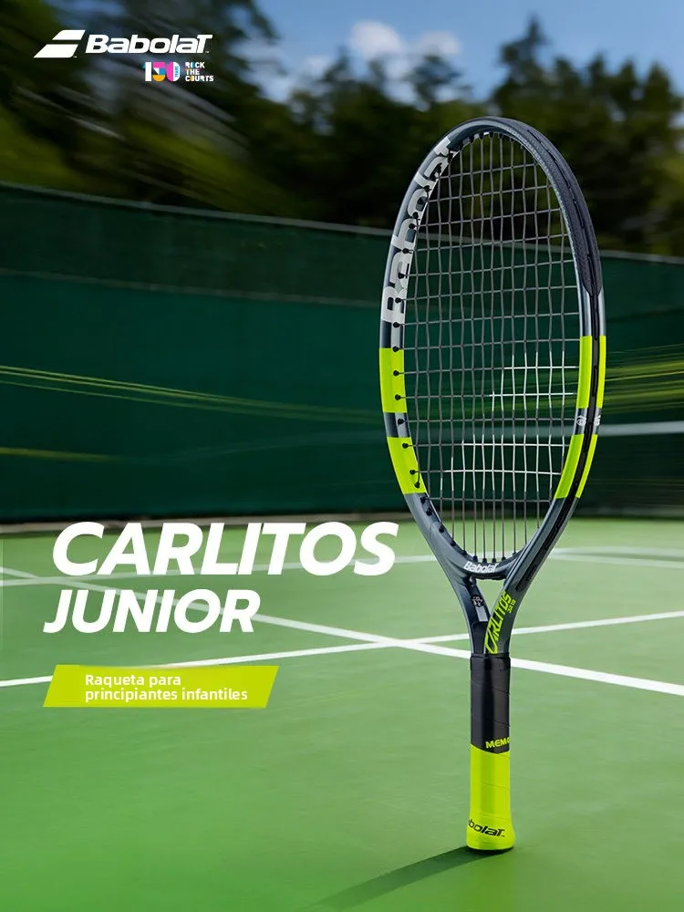Raqueta de Tenis Infantil Babolat de Aluminio para Principiantes CARLITOS JR, Forma Elíptica, Compatible con Spring