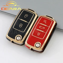 For VW Volkswagen Polo Tiguan Passat Golf Jetta Lavida Skoda Octavia 2 3 Buttons TPU Car Key Case Car Key Full Cover Protection