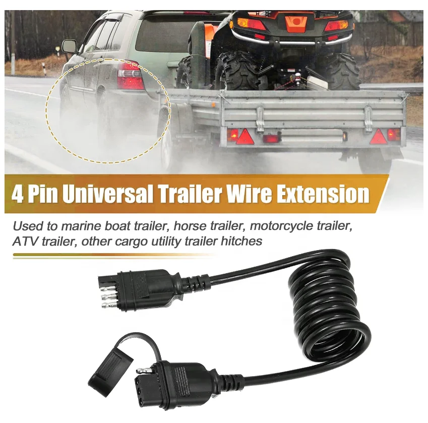 3-5ft 4-Way Flat Coiled Trailer Extension Adapter 4-Pin Wiring Harness - view 4