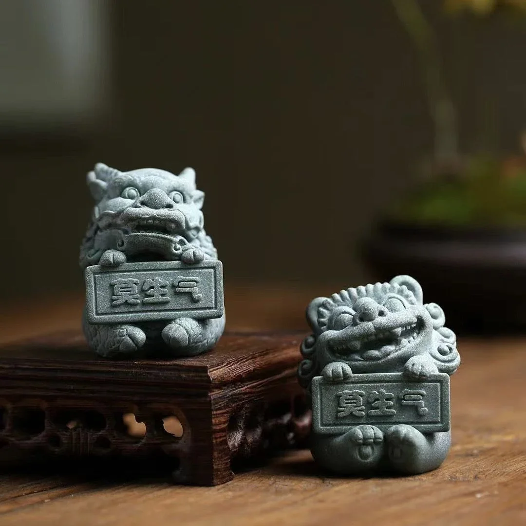 Bluestone Put Mo Angry Lion Qilin Decoration Zen Clearance Study on Lion Zhaocai Desktop Antique Decoration