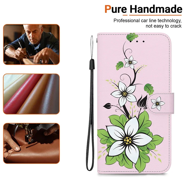 Cute Flower Pattern Case For Redmi 9 9A 9C 9T 10 10C Redmi Note 9 Pro 9S 10 10S Magnetic Leather Flip Wallet Card Holder Cover