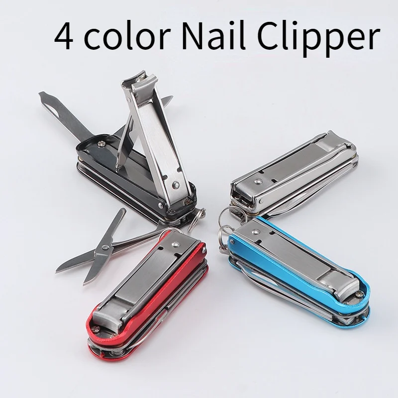 5 In 1 Multi functional Folding Manicure Nail Clipper Stainless Steel Scissors Lima Knife With Key tools Alicate de unha