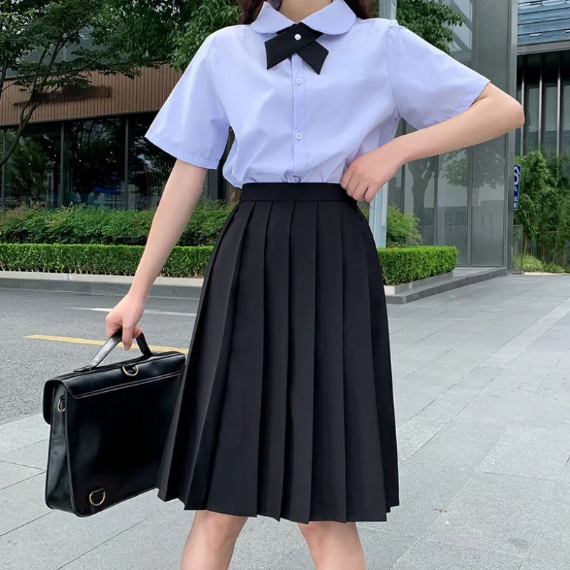 Imagem -03 - Houzhou-saia Feminina Japonesa Uniforme Escolar Plissada Cintura Alta Altura do Joelho Saia Linha a para Meninas Casual Formal jk Moda Fofa