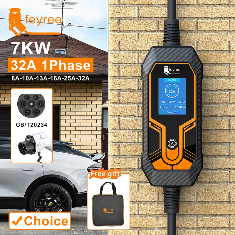 Feyree-cargador EV portátil para coche eléctrico, estación de carga con Cable de 7kW, 32A, 1 fase, 5m, EVSE Wallbox