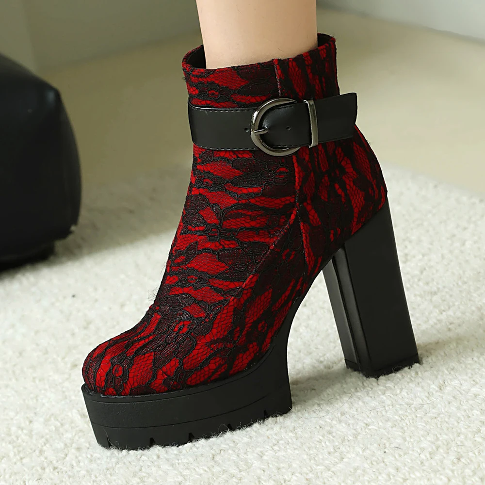 Ботильоны на платформе и высоком каблуке с ремешком на щиколотке, короткие ботильоны на массивном каблуке с круглым носком