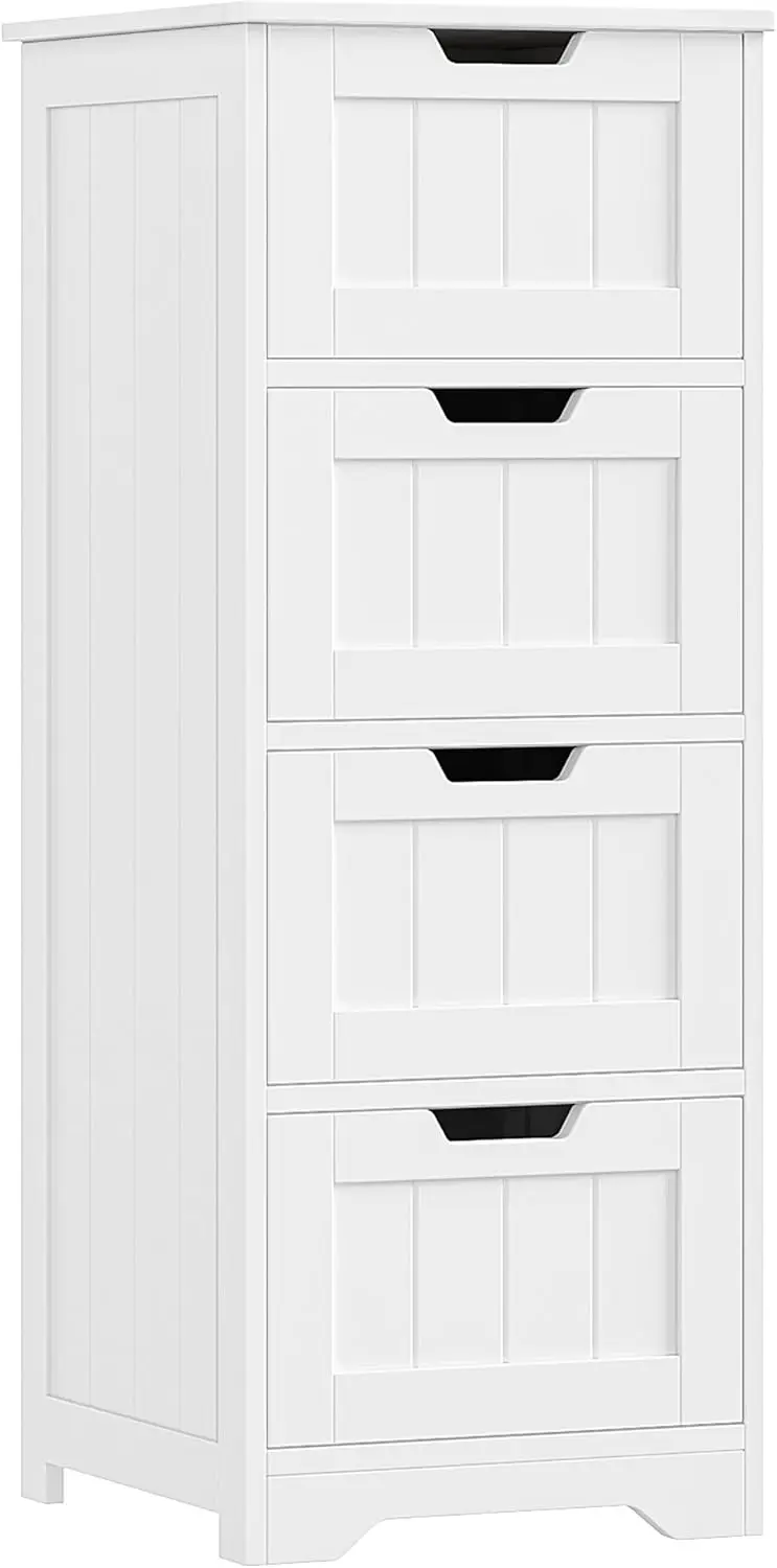 

Отдельно стоящий шкаф для ванной комнаты с 4 ящиками, белый органайзер для хранения домашнего декора, 11,8x11,8x32,5 дюйма