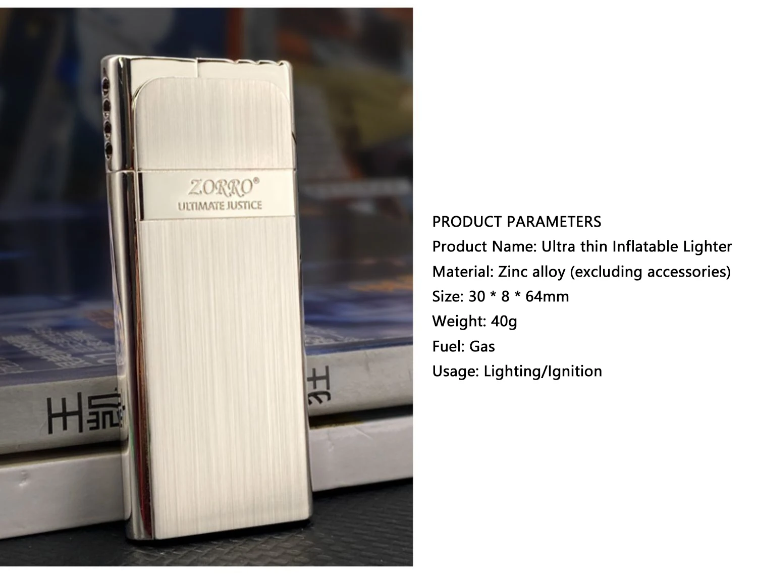 Authentic Silver Brushed Ultra-Thin 8mm Zinc Alloy Gas Electronic Lighter Portable & Stylish Business Accessory for Cigarette view 3