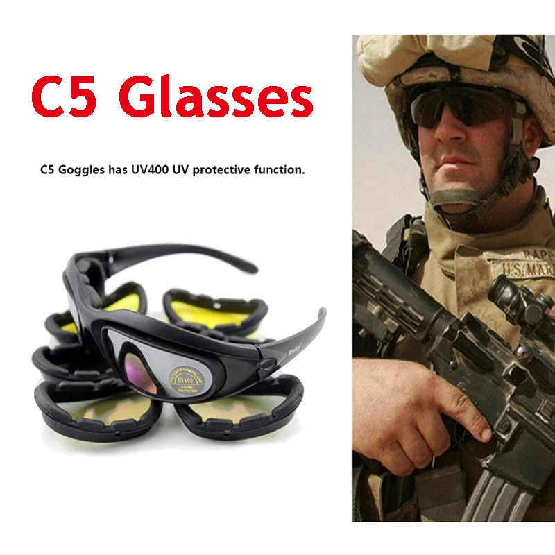 Daisy C5/X7 Polarized Tactical Glasses Airsoft Sports Goggles 4 Lens Men's Sunglasses Army Military Shooting Protection Eyewear