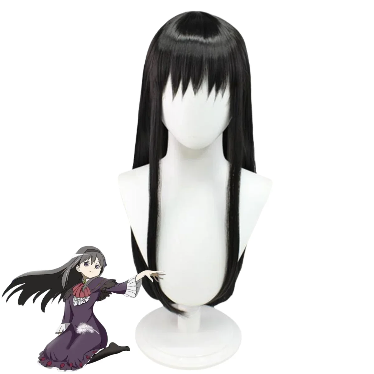 Disfraz de Anime Puella Magi Madoka Magica Akemi Homura, vestido morado oscuro, chal de plumas, peluca, traje Sexy de Halloween para mujer