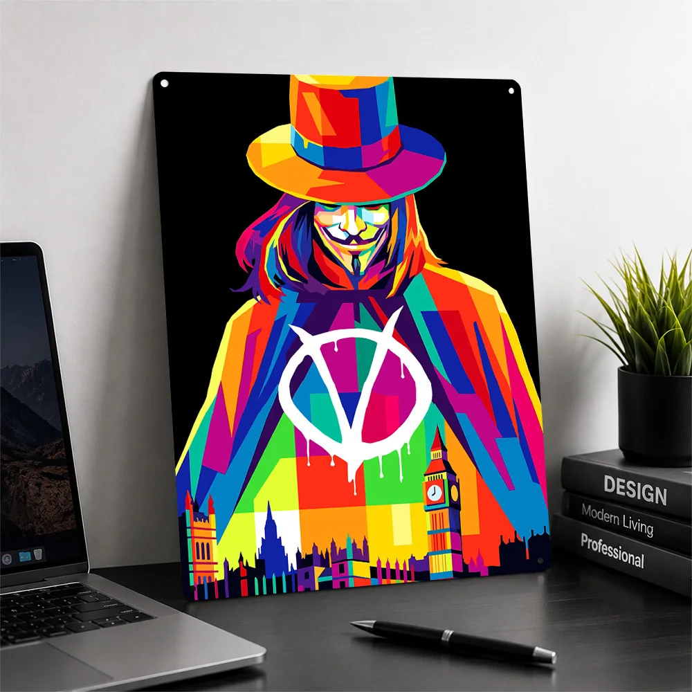 V for Vendetta Pop Art London 3D Printed Texture Poster Personalized Wall Art Retro Metal Tin Signs for Bedroom Decoration Room