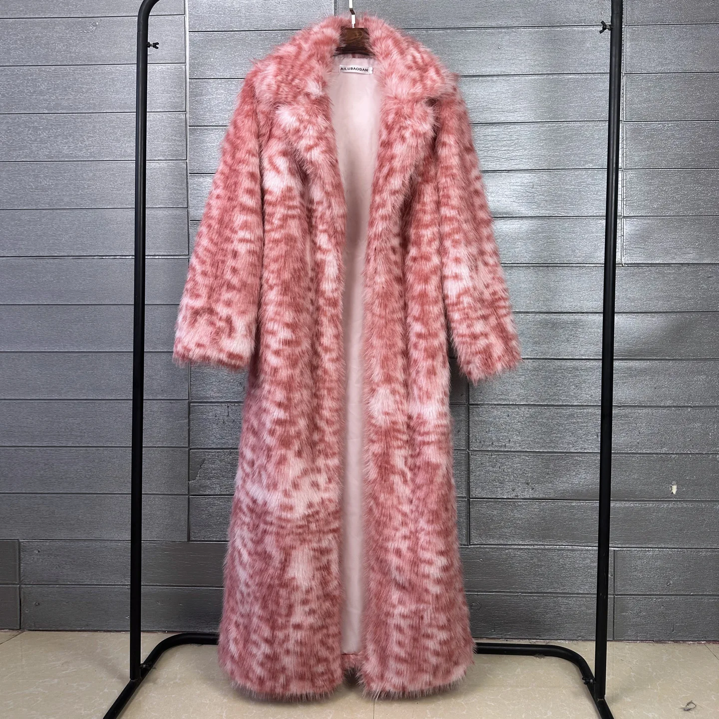 Imitation Lynx Fur Coat New Winter Leopard Print Ultra Long Female Overcoat Turn-down Collar Full Sleeve Warm Faux Fur Jacket
