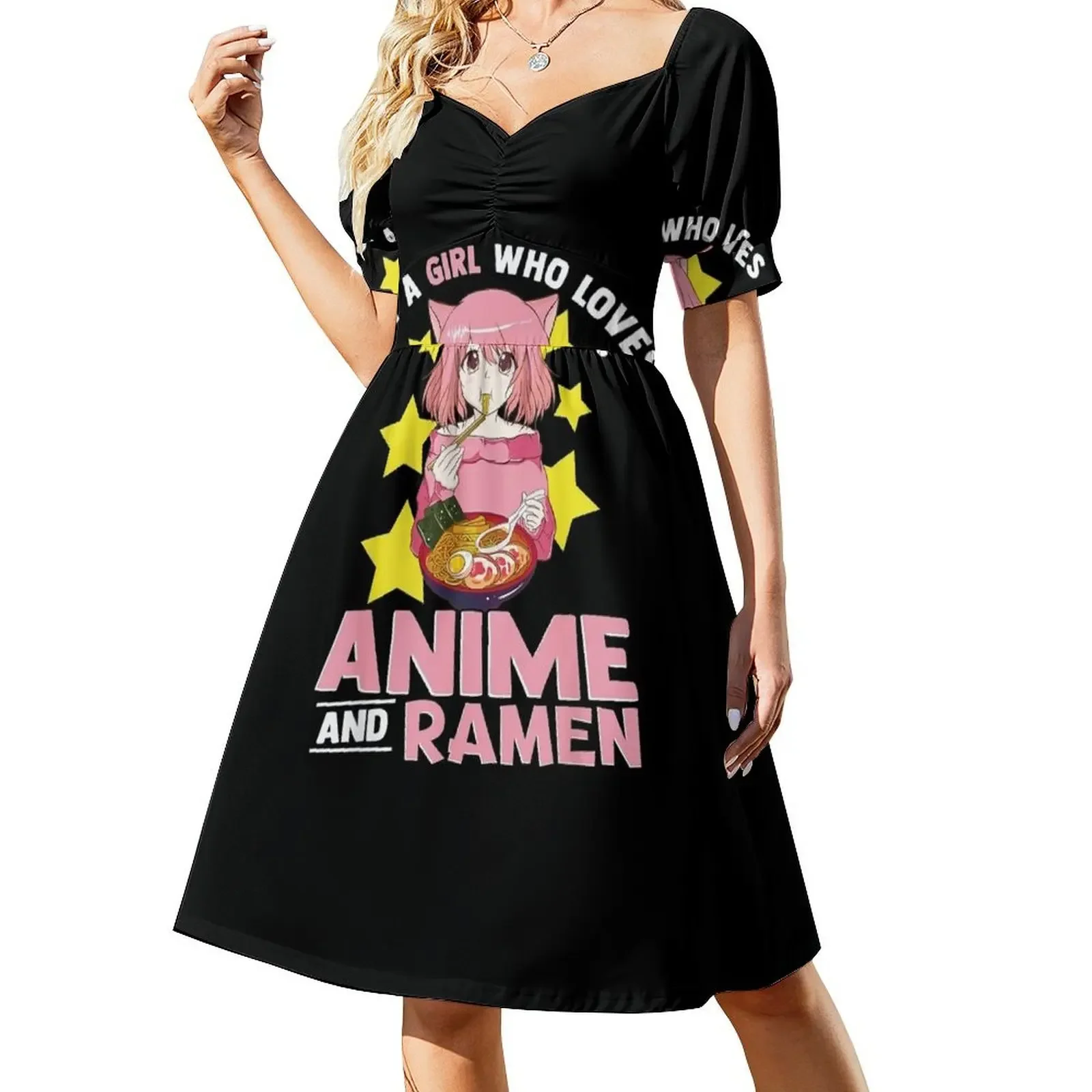 

Just A Girl Who Loves Anime and Ramen Bowl Japanese Noodles Sleeveless Dress beach dress women clothes Dress women