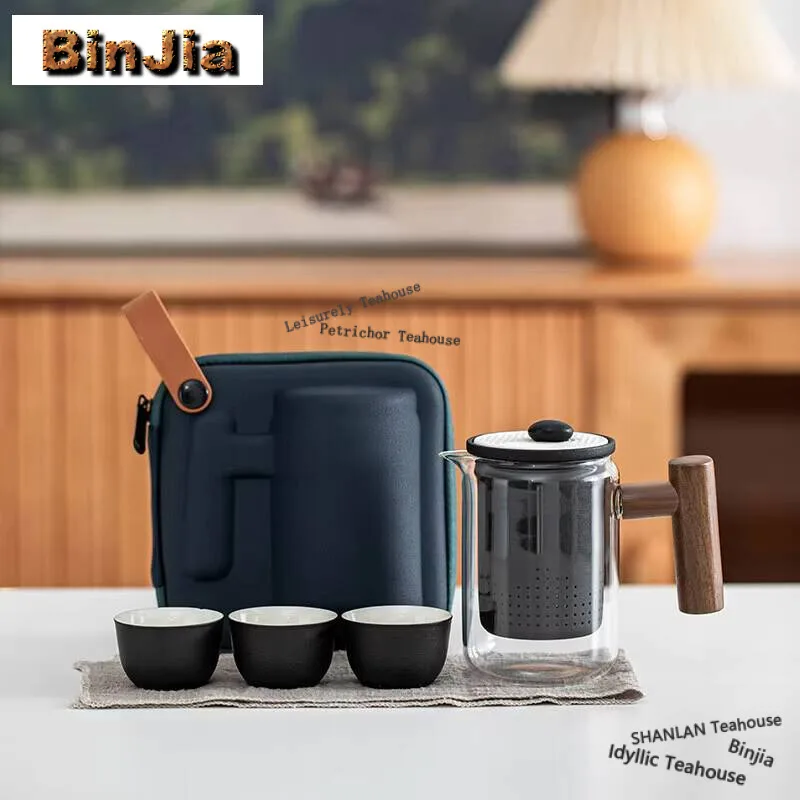 Zen Balck Side Handle Pot Portable Travel Tea Set Kit Antique 1 Pot 3 Cups Tea Maker Travel Tea Set Stock Bags Accessories Craft