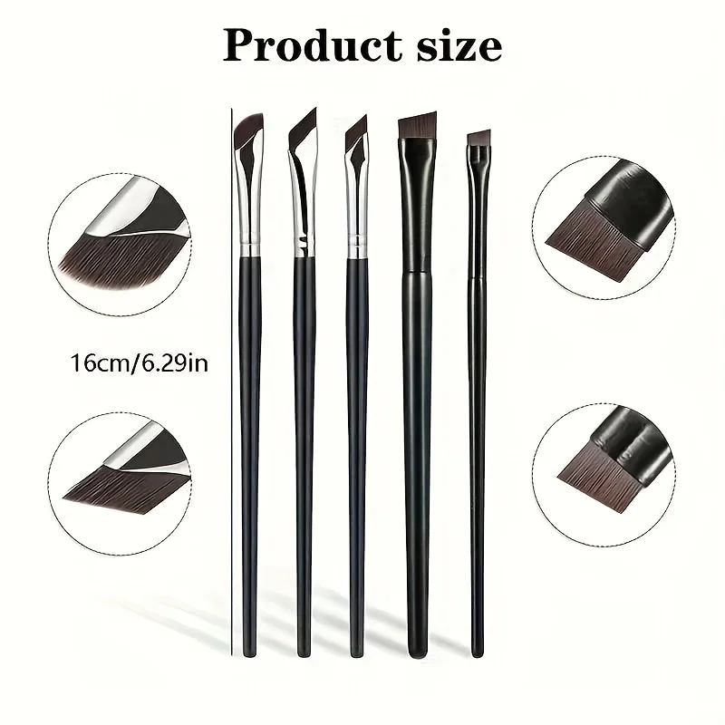 5 precision eye makeup brush set, including sickle eyeliner brush, oblique eyeliner brush and eyebrow brush. Easy to carry, suitable for eye makeup