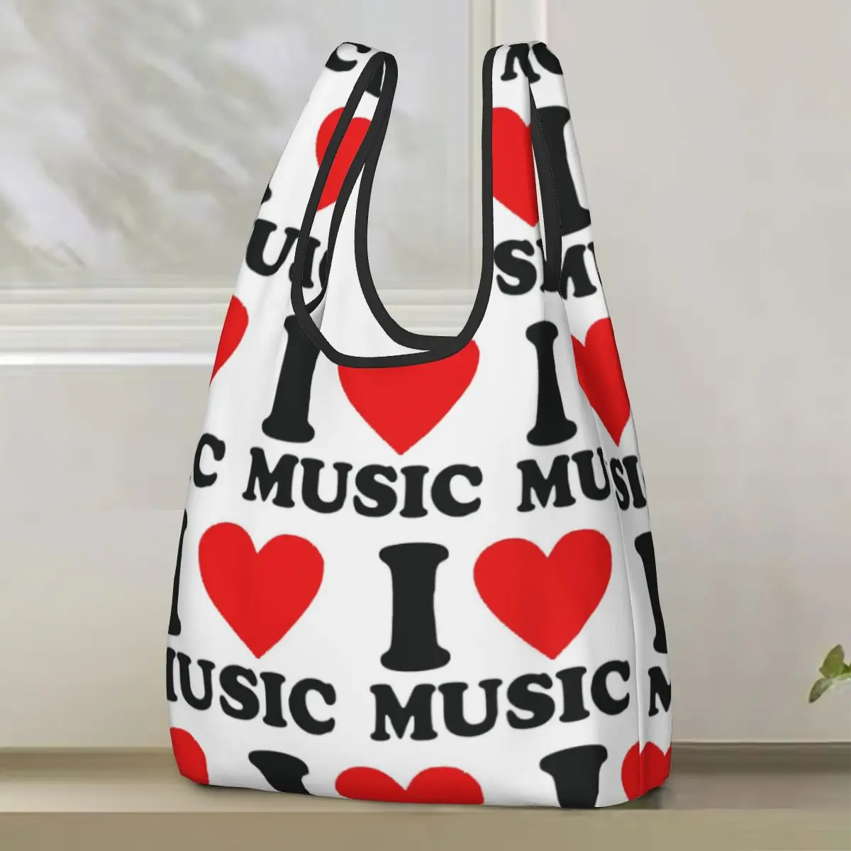

Сумка для покупок I Love Music, портативные сумки-тоут, многоразовая сумка-шоппер на плечо, продуктовая сумка