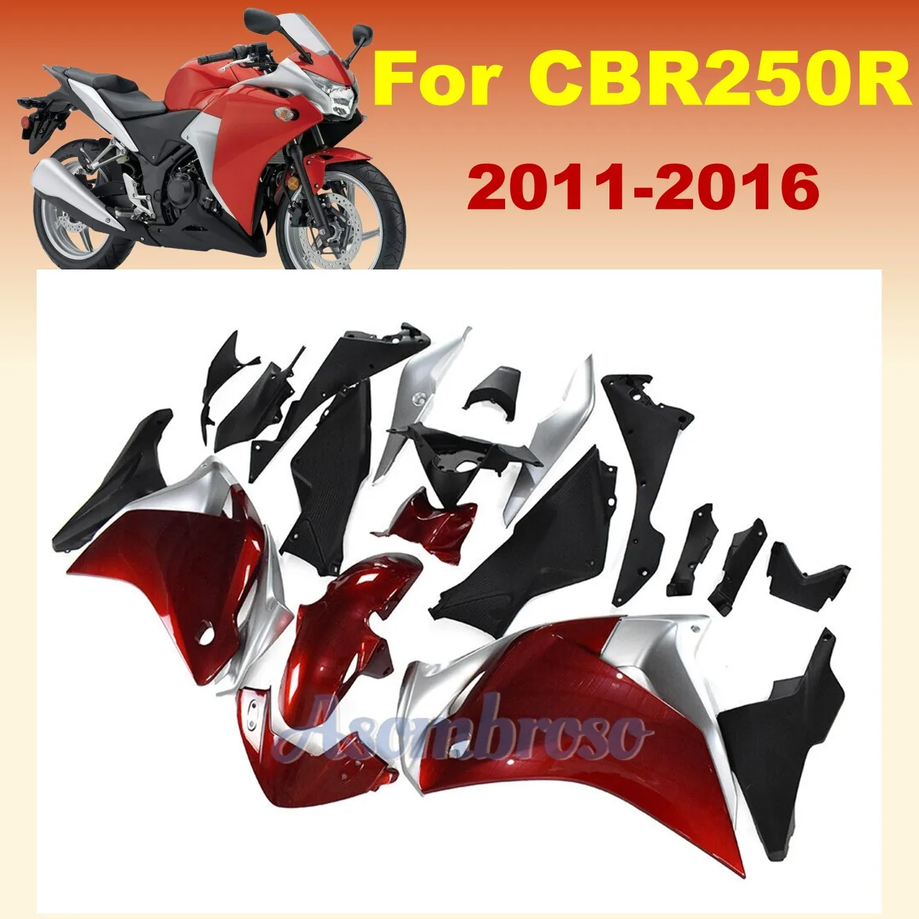 Fairing Kits for Honda CBR250RR CBR250R 2011 2012 2013 2014 2015 2016 CBR 250R 11 12 13 16 red silvery Bodywork Shell Cover