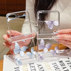 For Samsung Galaxy Z Flip7 FE Flip6 Butterfly Pattern Clear Folding Phone Case Transparent PC Cover For Samsung Z Flip 7 6 5 4 3