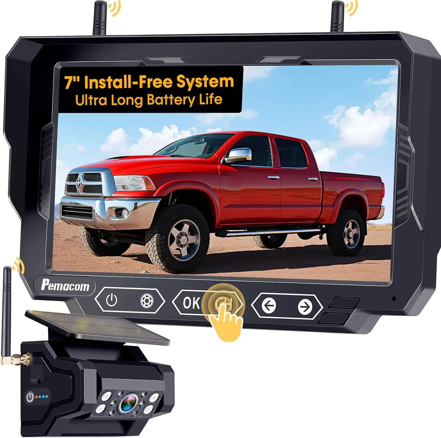 

7" Magnetic Solar Wireless Backup Camera: 1 Min Install, HD 1080P, No Delay for Trucks Trailers RVs