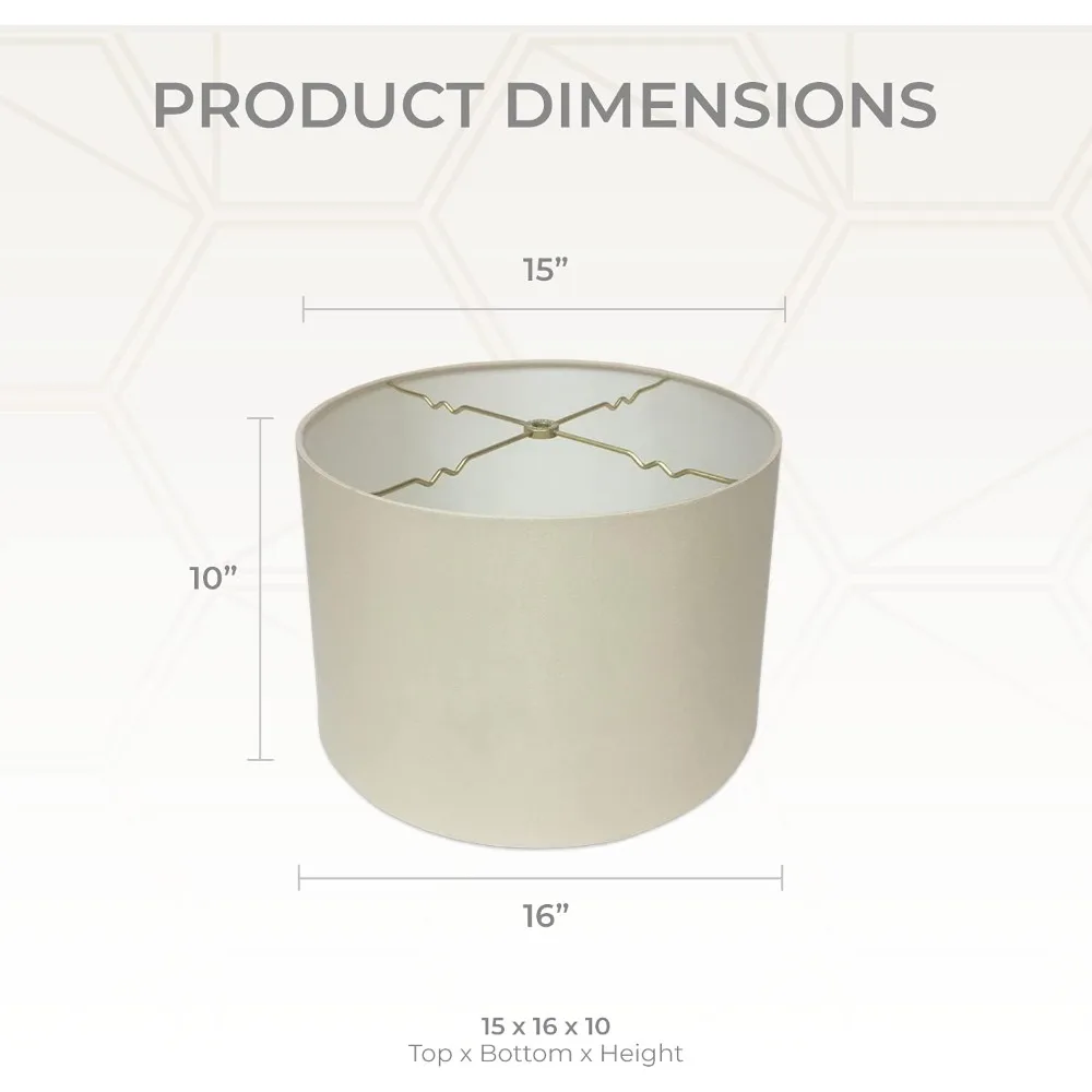 مجموعة ظلال مصابيح ذات غلاف صلب للأسطوانة الضحلة مكونة من 2، 15 × 16 × 10 بوصة، بيج، للإضاءة المنزلية #3
