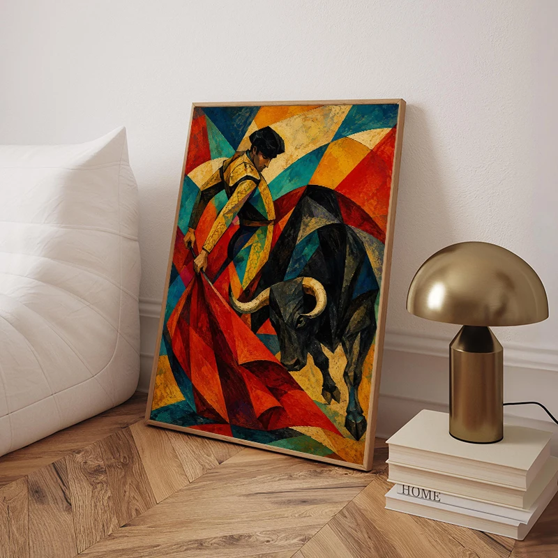 Abstract Spanish Bullfighter Canvas Painting Prints Wild Black Bull Poster for Living Room Office Home Wall Decor Cuadros
