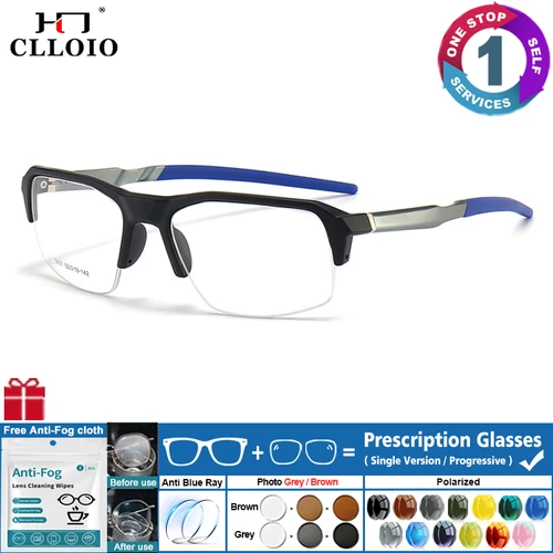 CLLOIO, gafas de lectura graduadas deportivas de medio marco a la moda para hombre, gafas fotocromáticas para baloncesto, correr, miopía, gafas personalizadas