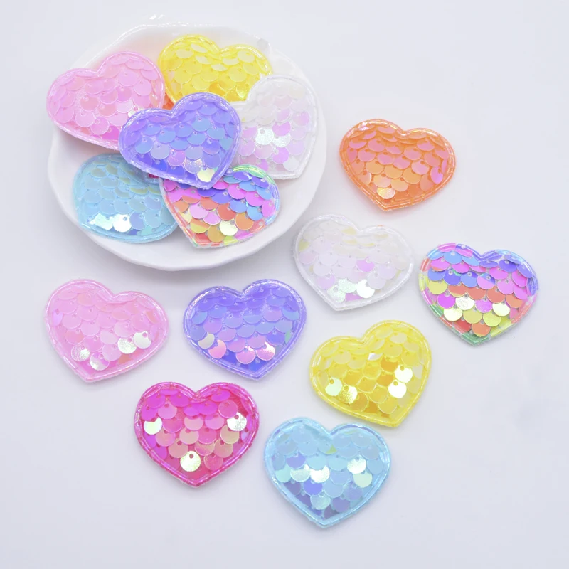 32Pcs 34*29mm Bling Seaquins Heart Padded Appliques for DIY Headwear Hair Clips Bow Decor Clothes Hat Shoes Sewing Patches