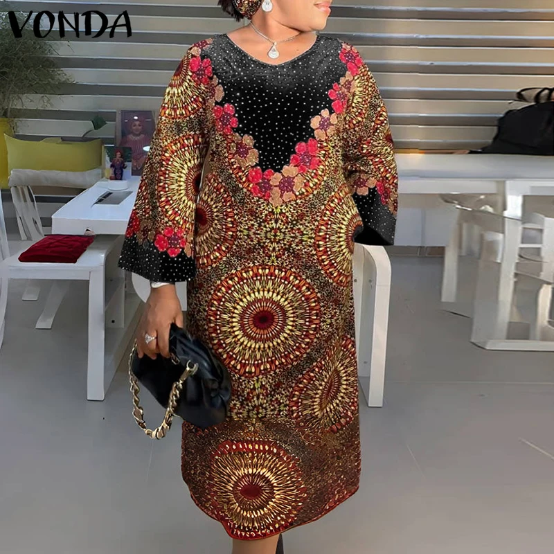 

Женское вечернее платье VONDA 2026, макси-платье в богемном стиле, повседневное, с длинным рукавом, с цветочным принтом, с круглым вырезом, длинное, элегантное, летнее платье-сарафан