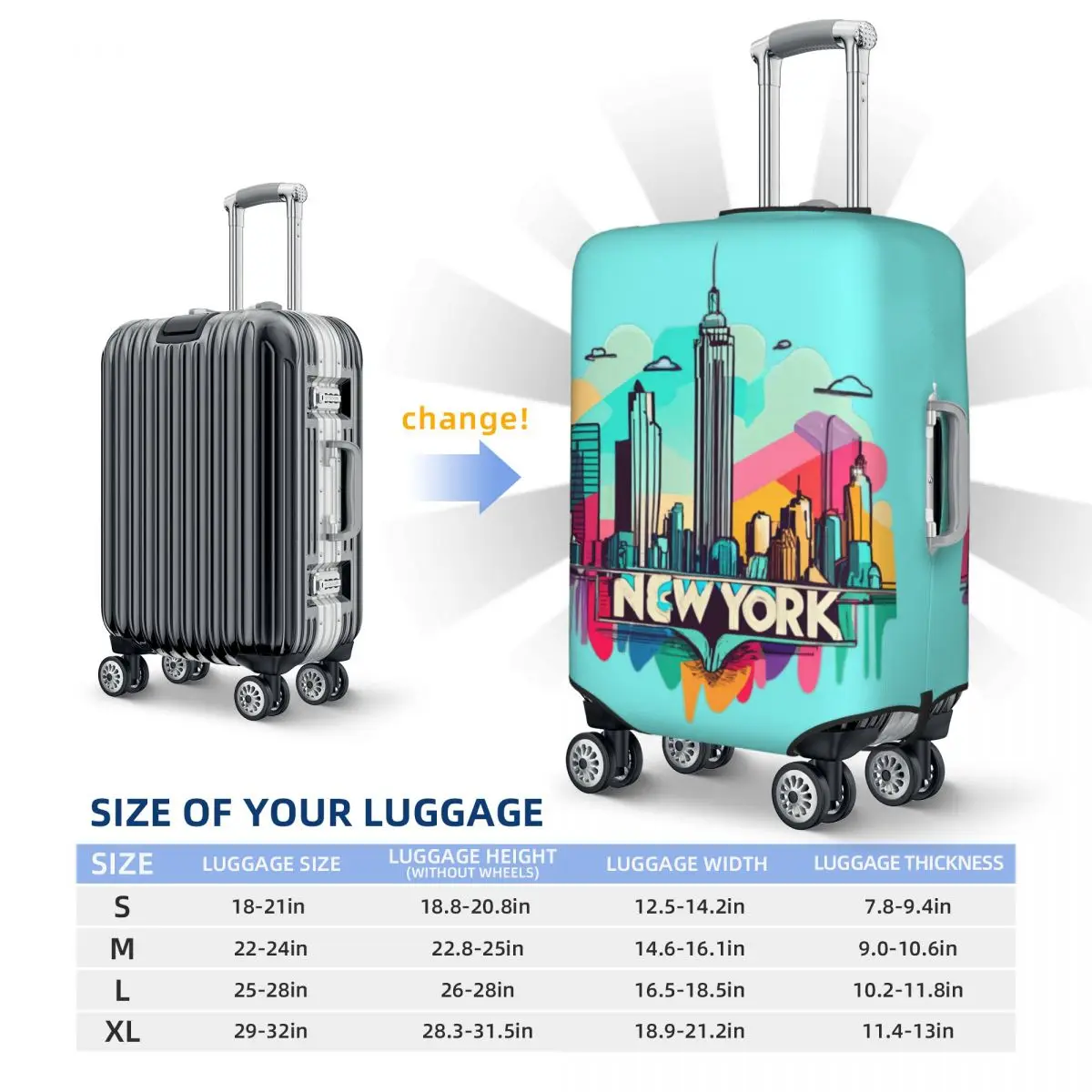 New Creative Graffiti Pattern Suitcase Cover New York City Business Protector Flight Elastic Luggage Accesories