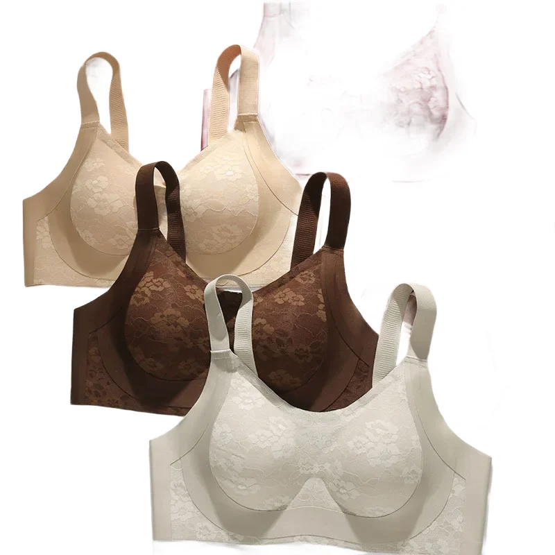 KUCLUT Soft Support Bra Women's Live Broadcast Direct Shipping Floral Embroidery Underwear Reduce Side Breast Soft Support...
