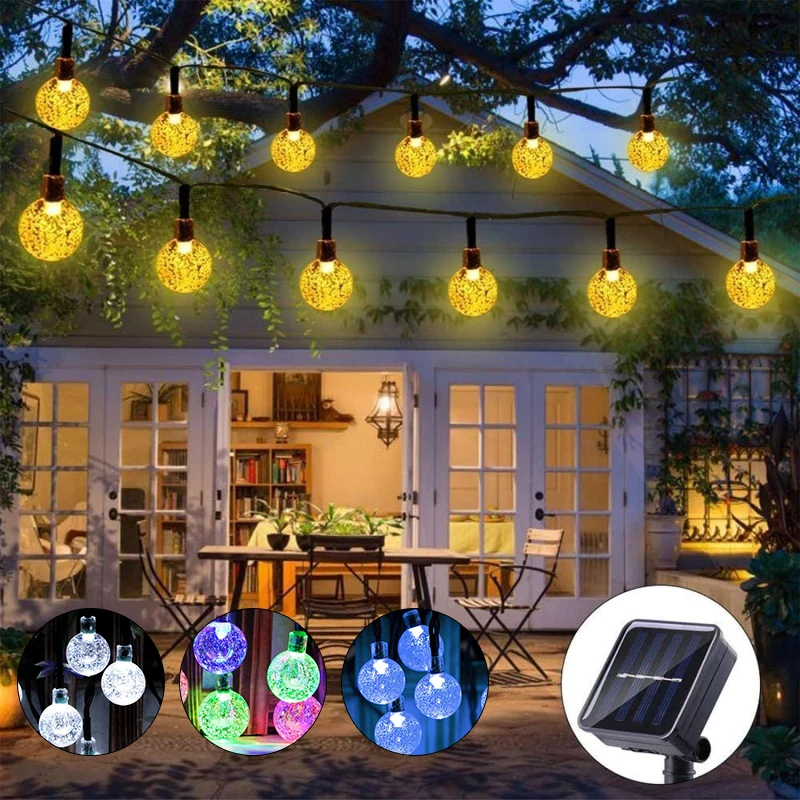 

Solar String Lights Outdoor 8 Lighting Modes Waterproof Crystal Globe Patio Lights for Garden Yard Party Decor