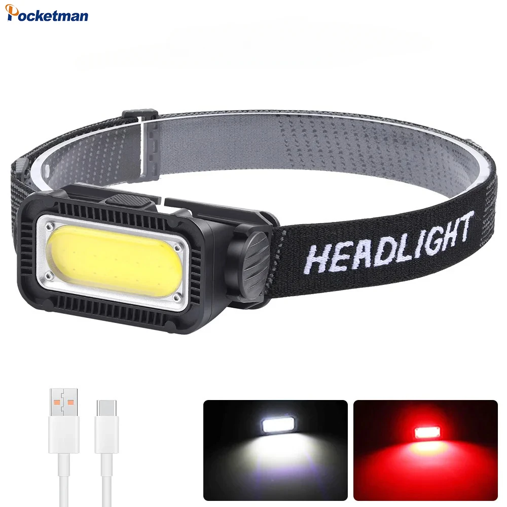 

USB Rechargeable Headlight Powerful COB LED Headlamp Headlight Waterproof Head Lamp for Camping Hiking Fishing Hunting Emergency