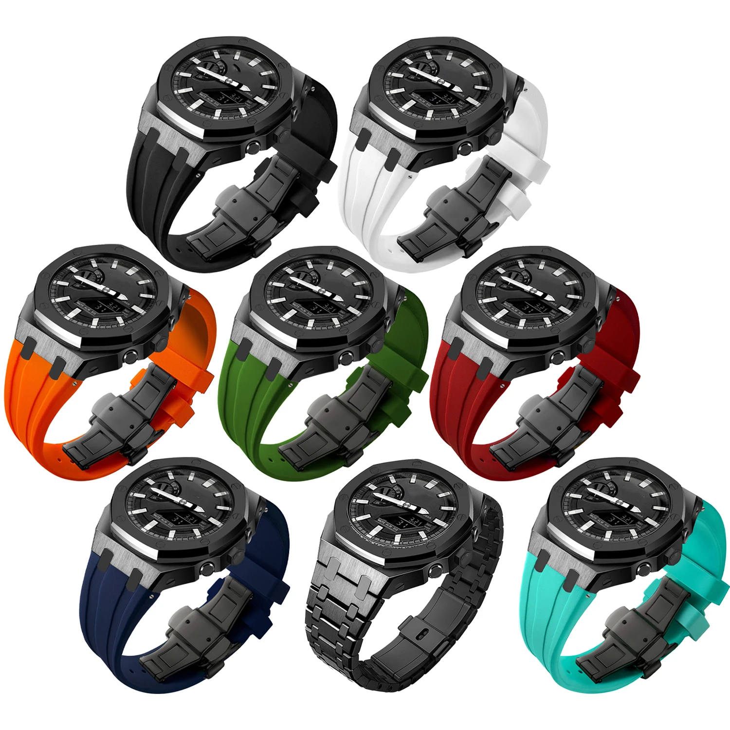 Gmas2100 여성용 시계 케이스 모드 키트, GChock GMA2100 용 스테인리스 스틸 스트랩, 최고 브랜드