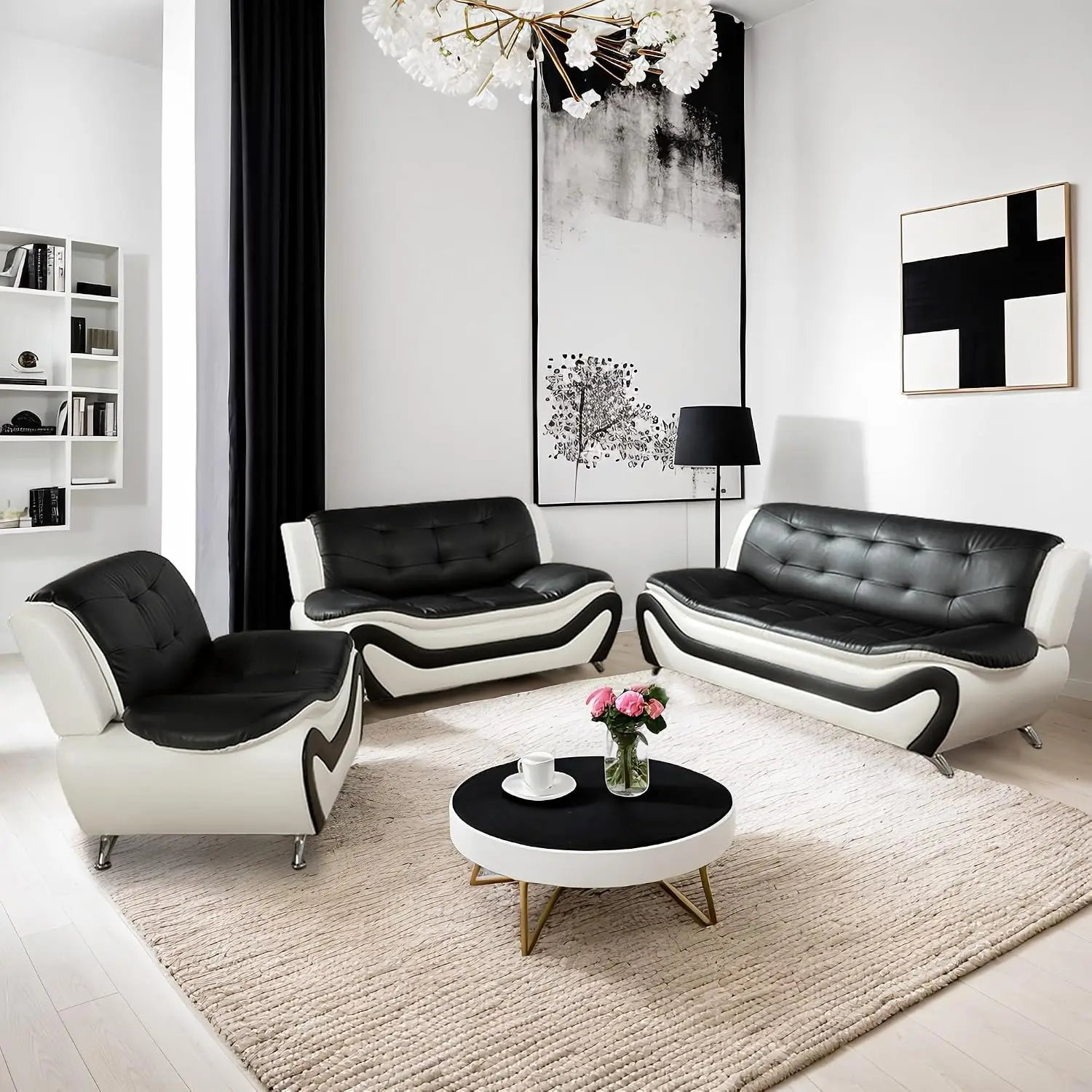 Leather Living Room Sofa Set, Equipped with Metal Leg Support Pillow Top Armrests, Perfect for Living Rooms,, Customized