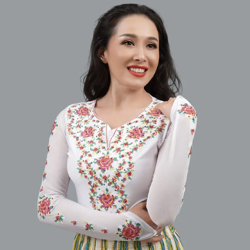 New Square Dance Summer Women's Training Dress Top Ethnic Dance Performance Dress Xinjiang Stage Performance Body Bottom Shirt