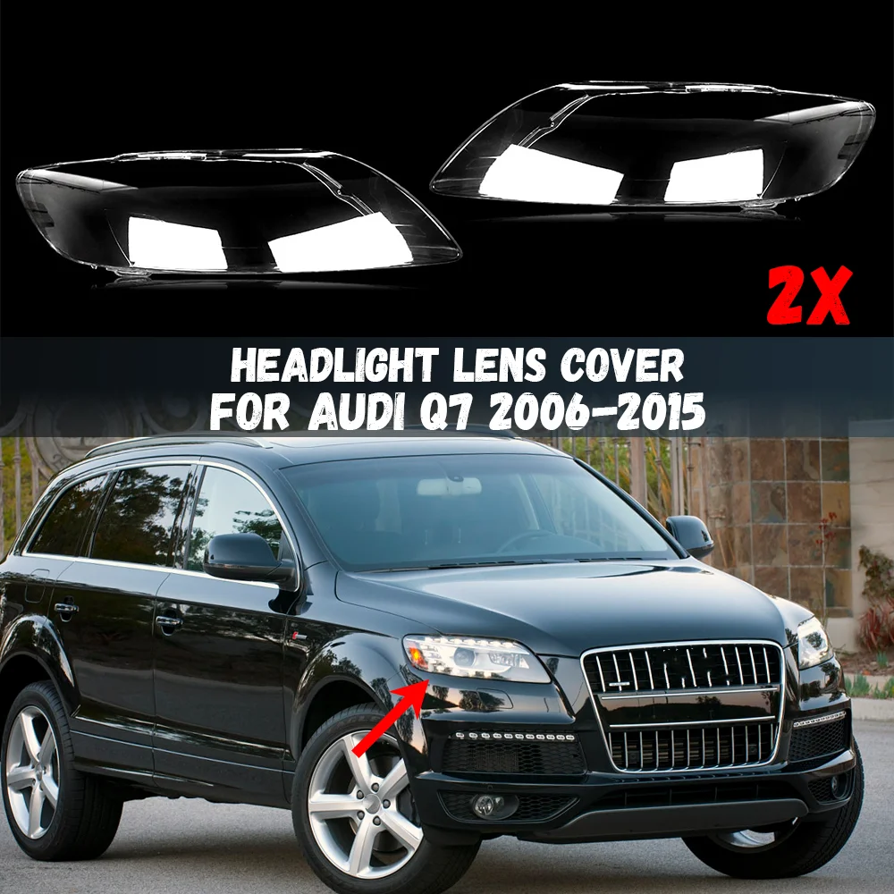 

1Pair Car Front Headlight Cover For Audi Q7 2006-2015 Clear Headlamp Shell Plexiglass Lens Replace Lampshade