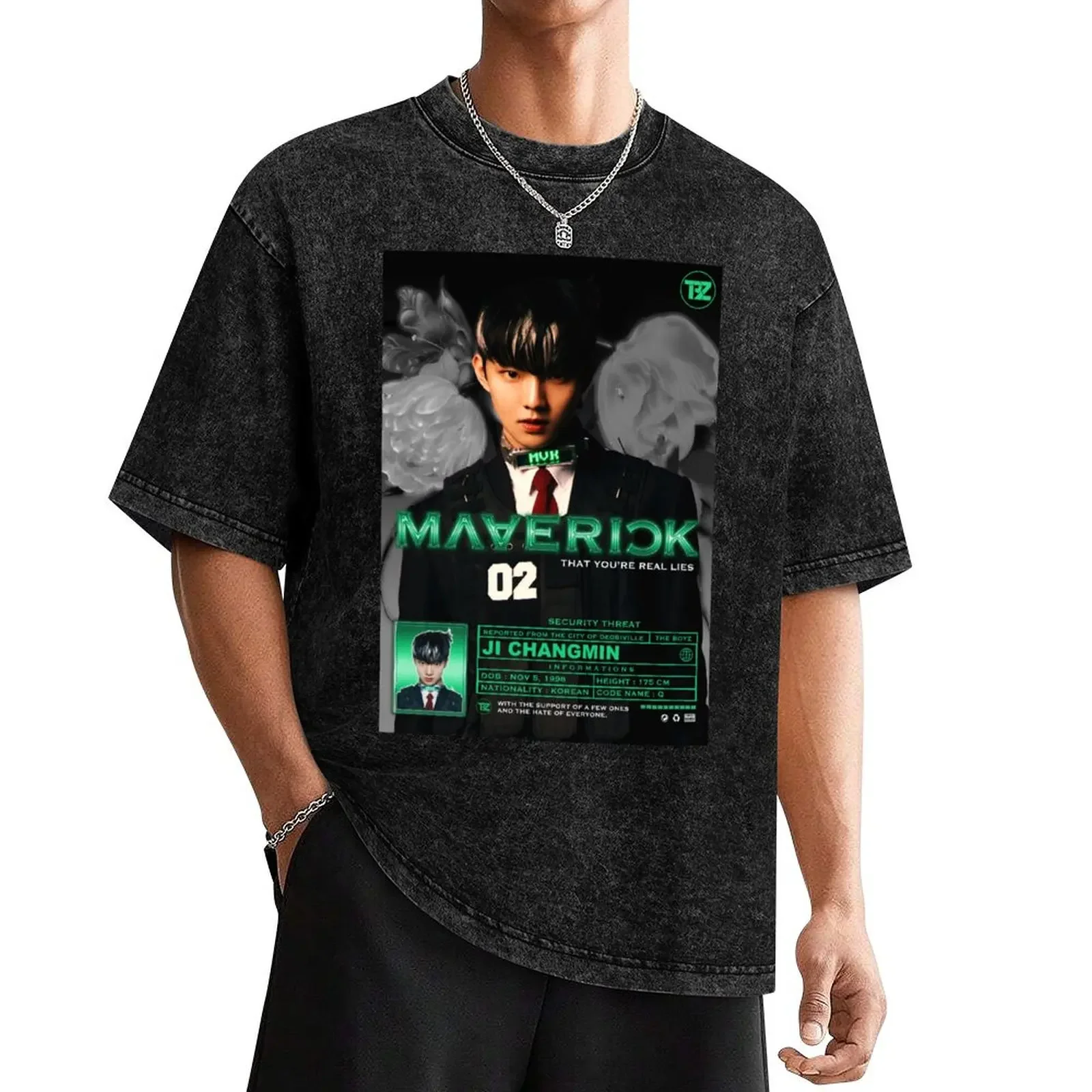 

Q (Changmin) Maverick ! [The Boyz] T-Shirt sports fans vintage graphic tee mens workout shirts