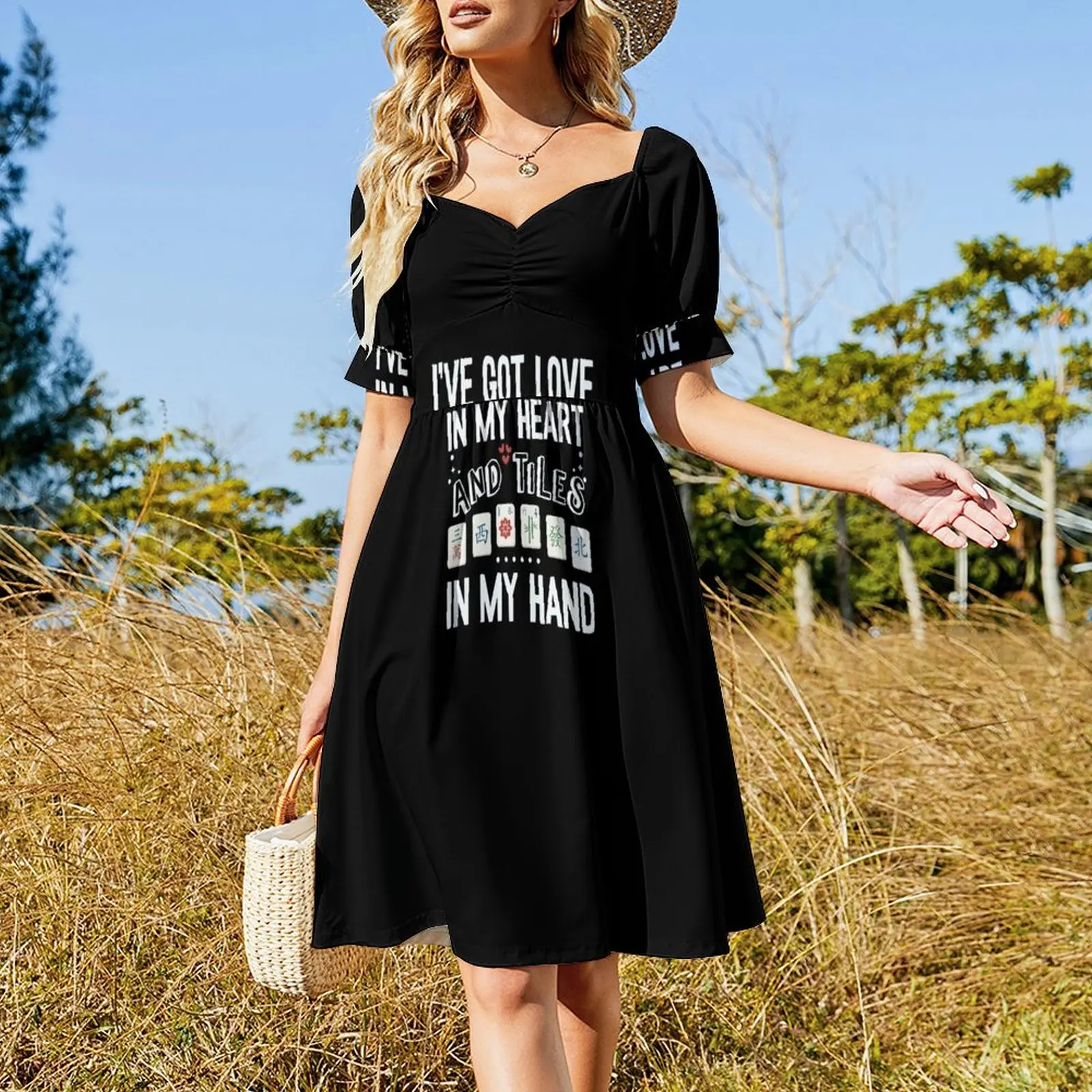 Got Love In My Heart And Tiles In My Hand Mahjongg Game Short Sleeved Dress Women's long dress womans clothing Dress