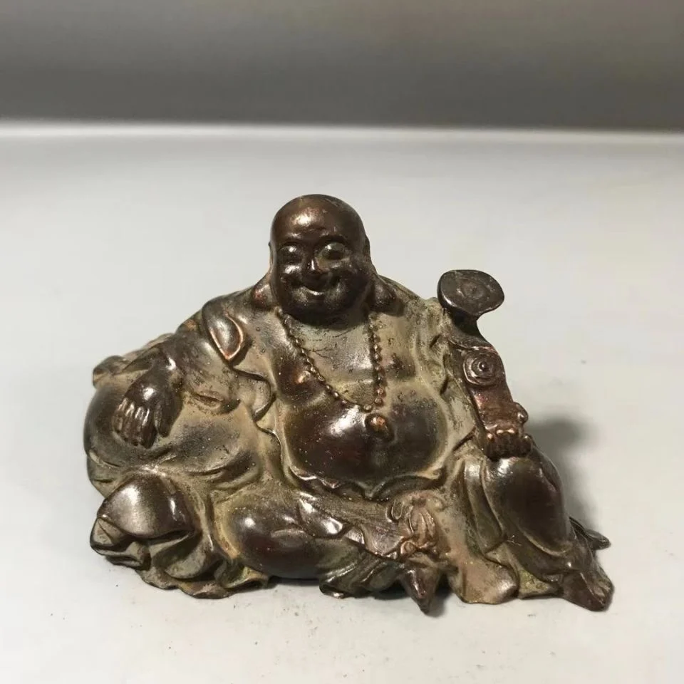 

Antique Old Bronze Maitreya Buddha Statue Ornaments Goods Authentic COPPER Wares Bags Authentic Collections