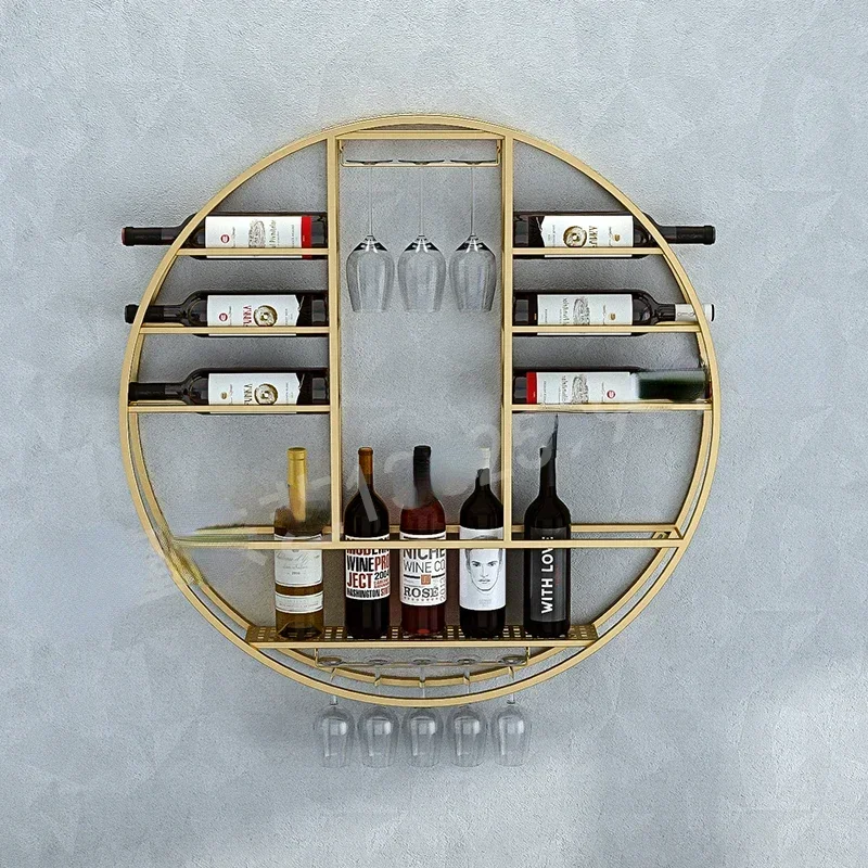 Retro wall hanging metal wine bottle rack for dining table container, modern simple wine glass rack,banquet hall wall wine rack