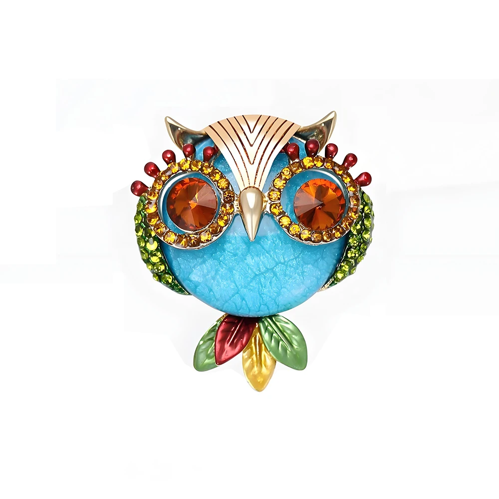 

Colorful Enamel Cartoon Owl Brooch Pin Stylish Personalized Design Cute Animal Bird Rhinestone Alloy Brooch for Coats Decoration