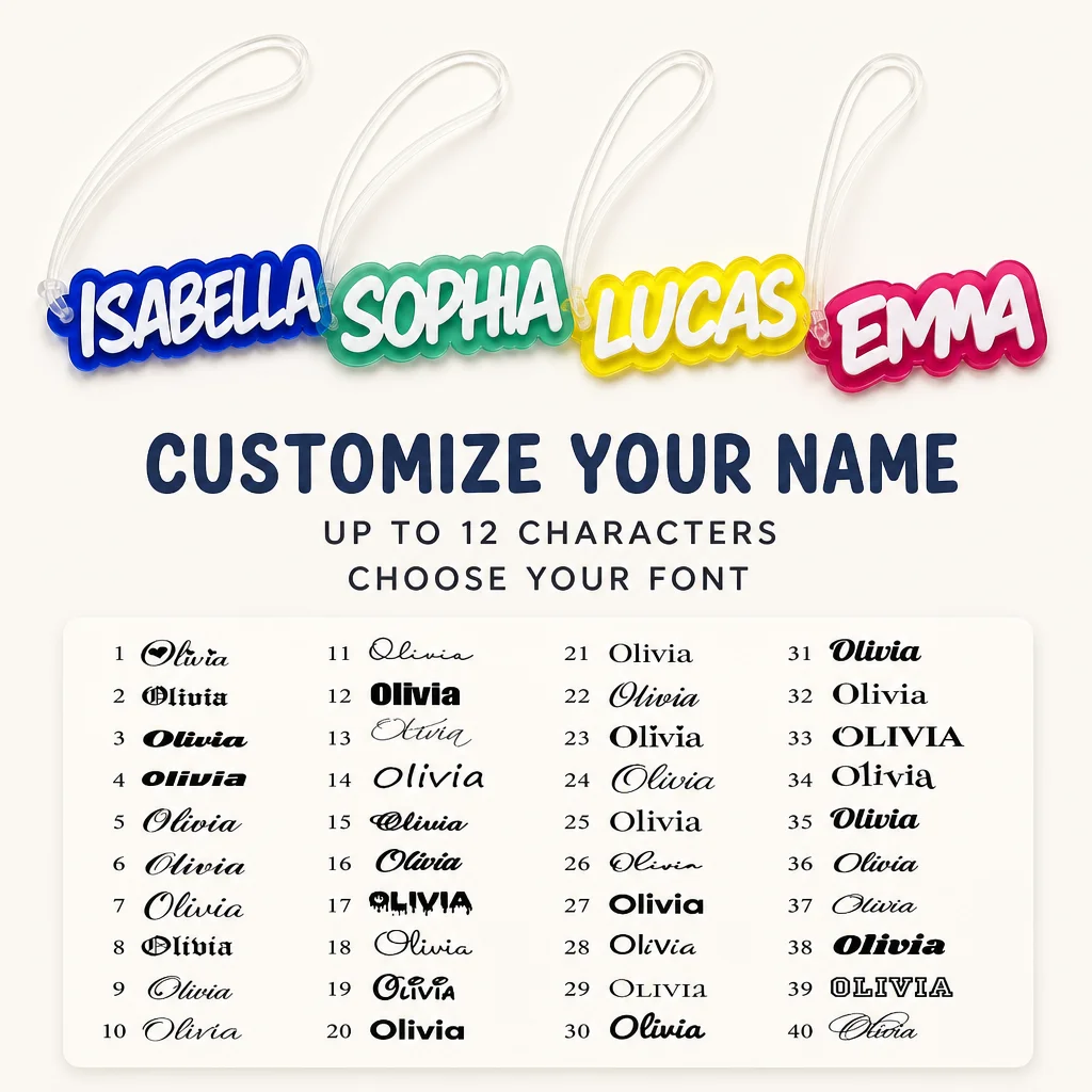 Custom Acrylic Name Tag for Luggage Backpack Keychain Personalized Bubble Letter Travel School Birthday Gift