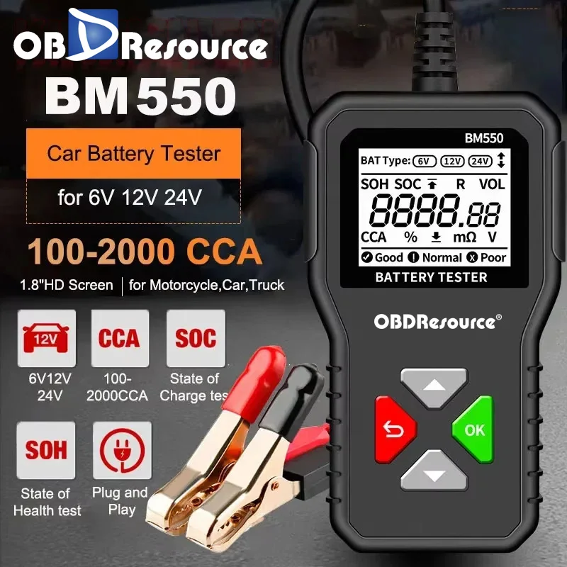 

Тестер автомобильного аккумулятора 100-2000 CCA Инструмент для автомобильного аккумулятора 6 В 12 В 24 В Тестер автомобильного аккумулятора Анализатор автомобильного аккумулятора BM550 Инструмент для тестирования аккумулятора