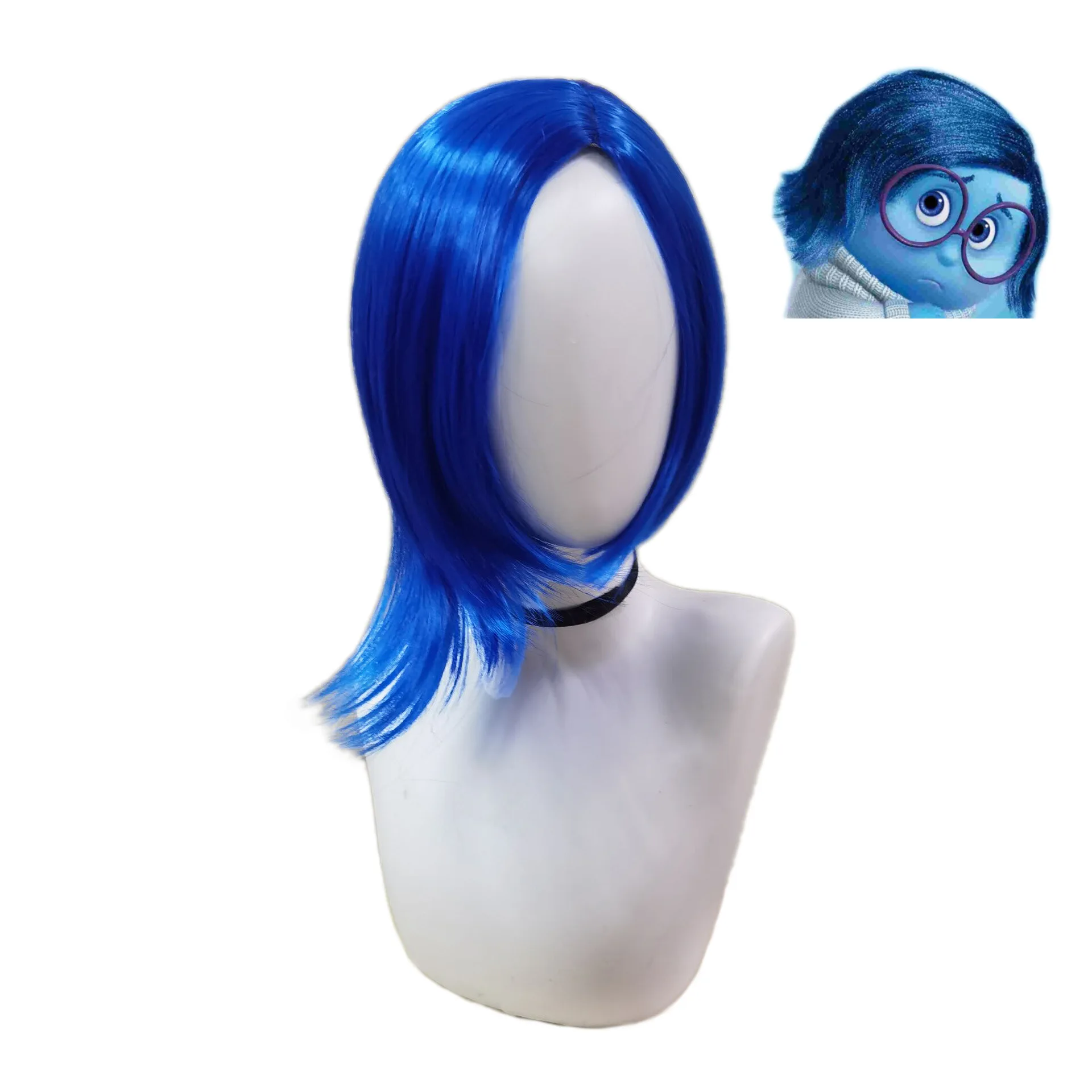 Anime Inside Out Disgust Cosplay Joy Peruca Curta Azul para Meninas Mulheres