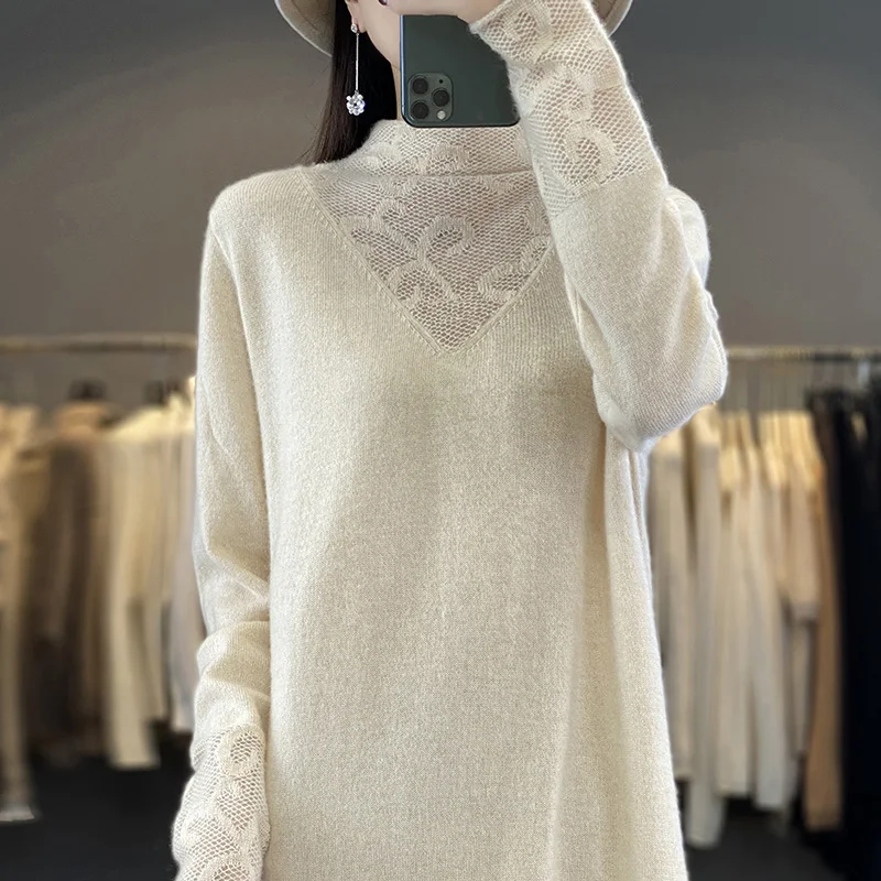 Lace Skirt Sweaters Hot Sales With Free Shipping Cashmere Long Dress For Women Knit Jumpers 2023 Winter Lady Pullovers NJ01