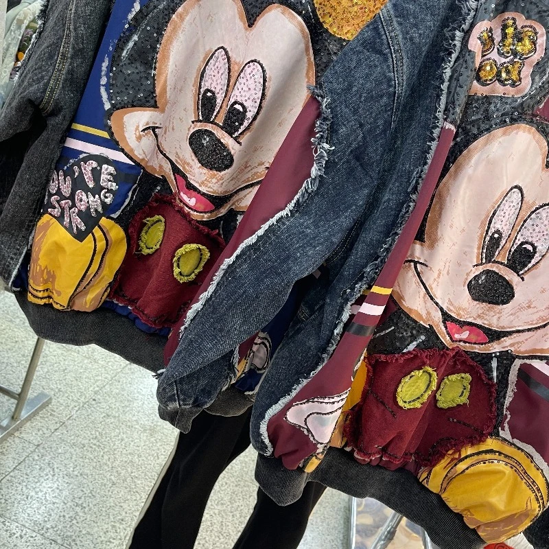 2025 Autumn New Loose Mid-Length Cartoon Heavy Industry Baseball Jacket Vintage Coat Women's Zipper Long-sleeves V-neck Jaquetas - Image 3